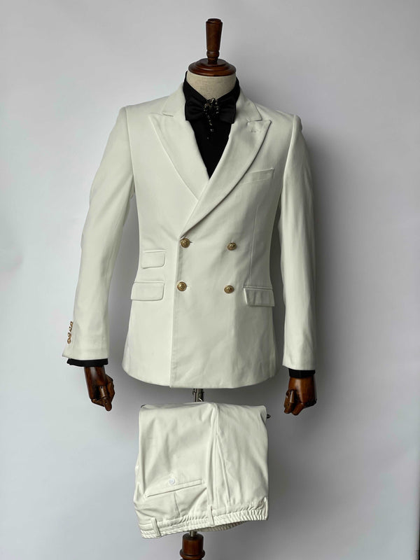 Giovanni Testi 4 on 2 White Stretch Velvet Suit GT4DB-1925 WHITE