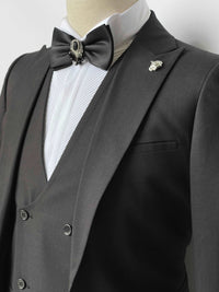 Giovanni Testi 1 button peak lapel 3 piece black slim fit suit GT1PA+V-1501 BLACK