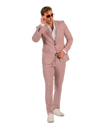 Giovanni Testi 1 Button Peak Lapel Strech Pink Birdseye Travel Suit GTRVL1P-4775 BLUSH/RED