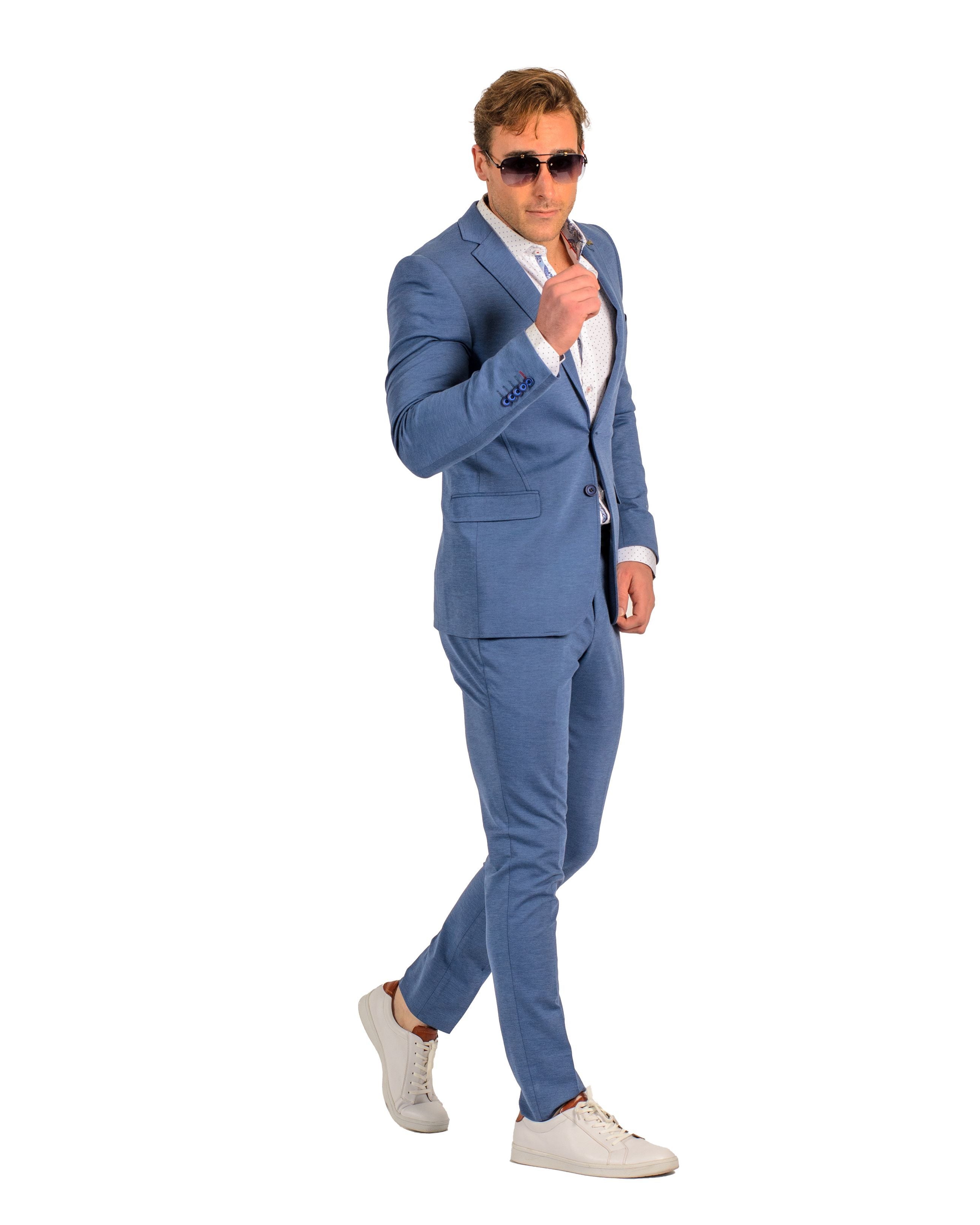 Modern Fit Designer Pattern Tuxedo Teal Blue Jacket Suit EJ Samuel JP115