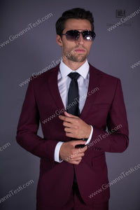 2 Button Notch Lapel Slim Fit Suit FF2SV-4030 Burgundy