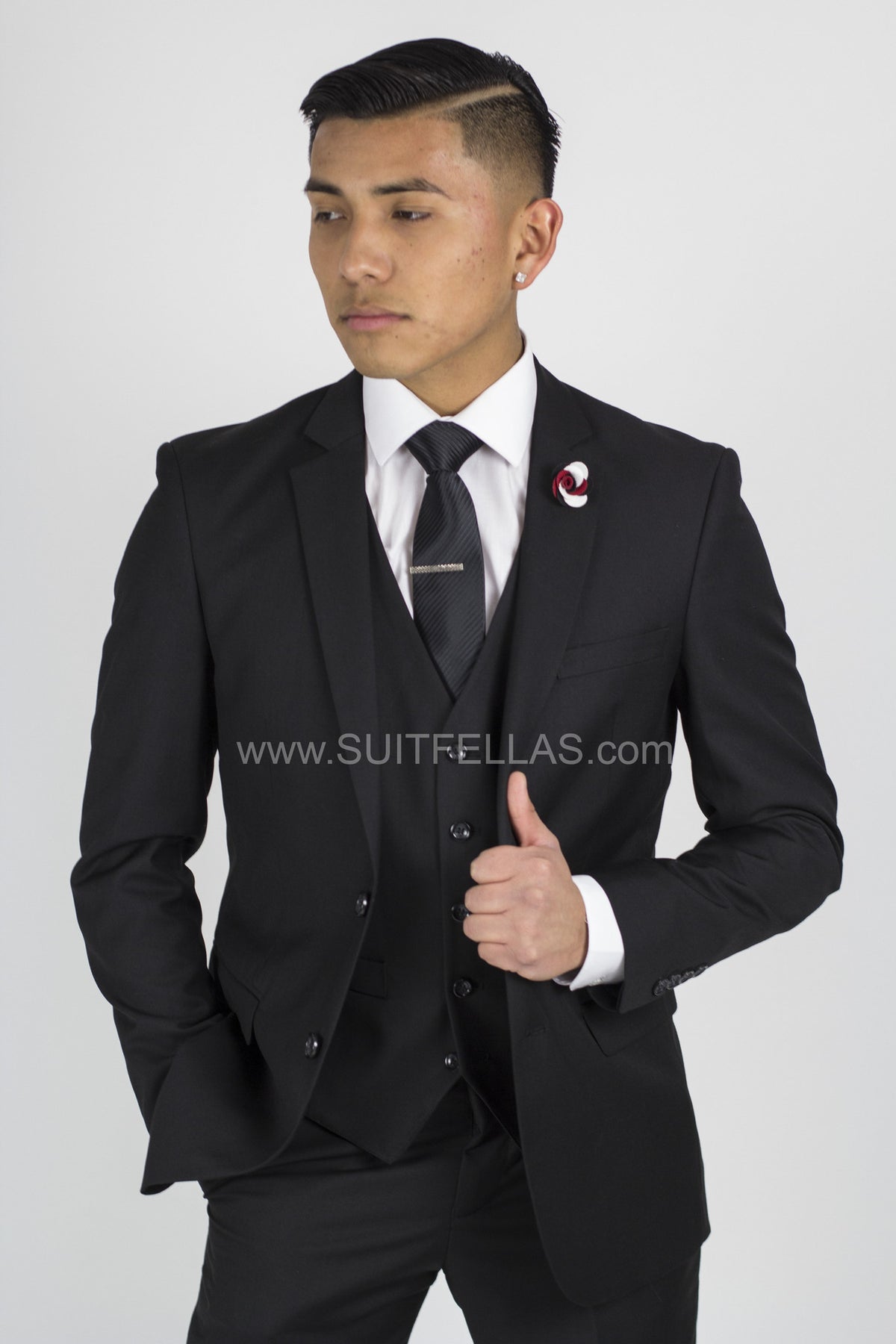 2 Button Notch Lapel Black Slim Fit Suit FF2SV-4030