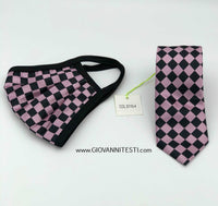 Face Mask & Tie Set S110-4, Pink Checkered