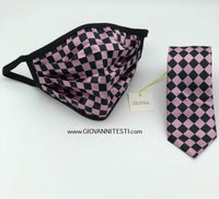 Face Mask & Tie Set S110-4, Pink Checkered