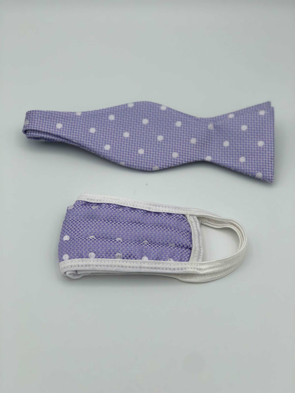 Self Bow Tie & Face Mask Set, Lavender Dot