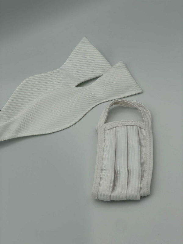 Self Bow Tie & Face Mask Set, White Stripe