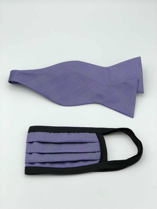 Self Bow Tie & Face Mask Set, Lavender Plaid