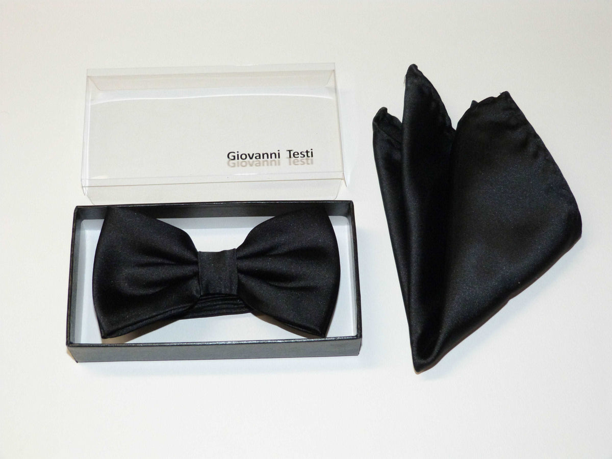 Giovanni Testi Classic Black Satin Bow Tie