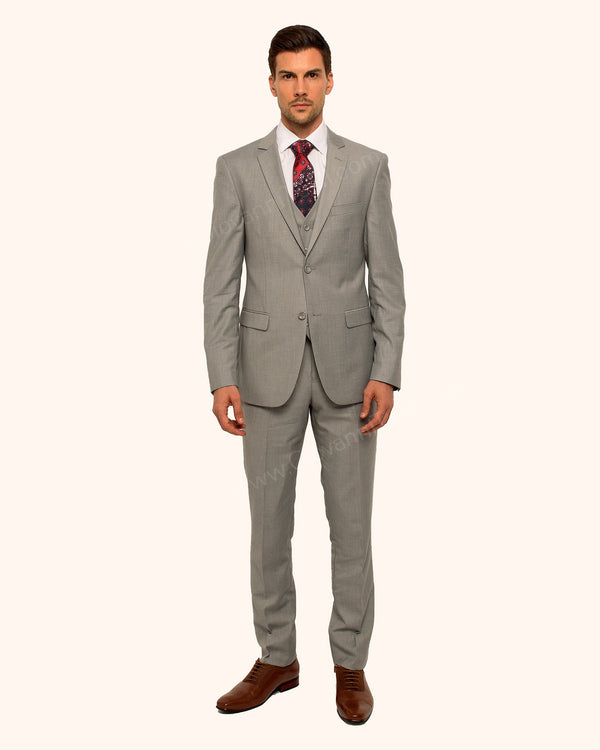 2 Button Notch Lapel Silver Slim Fit Suit FF2SV-4030