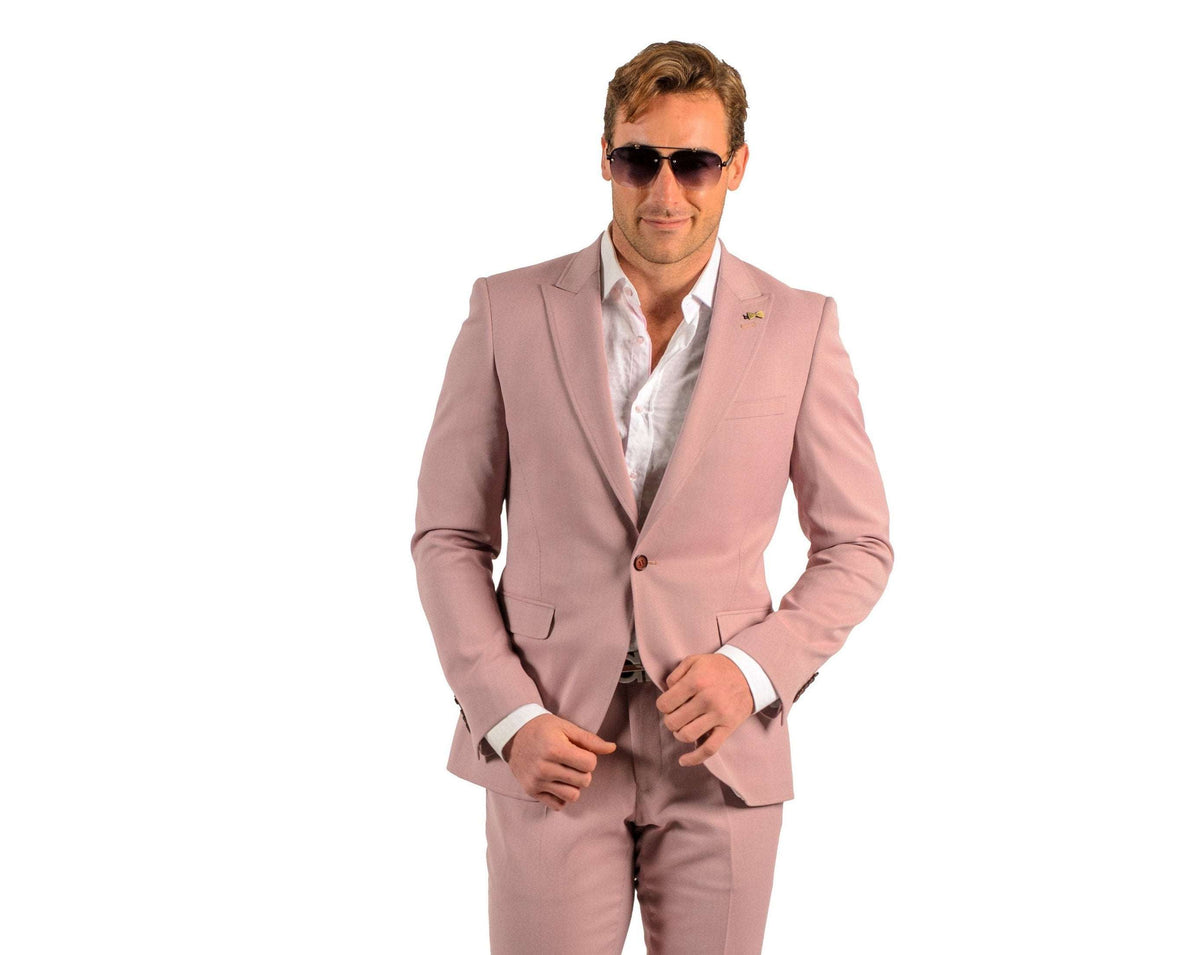 Giovanni Testi 1 Button Peak Lapel Strech Pink Birdseye Travel Suit GTRVL1P-4775 BLUSH/BURGANDY