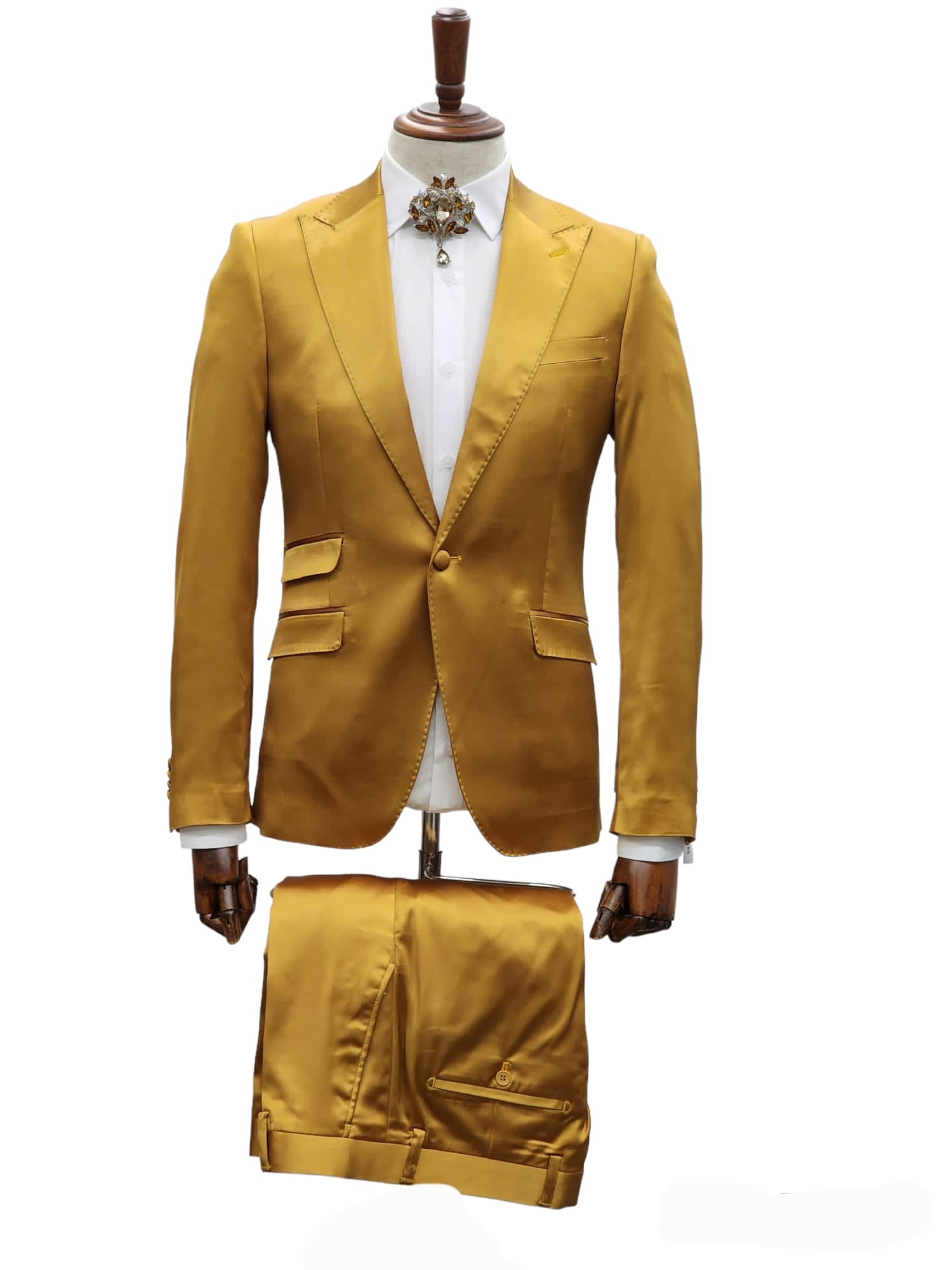 Giovanni Gold 1 Button 2 Piece Stretch Satin Slim Fit Suit 50R Giovanni Gold 1 Button 2 Piece Stretch Satin Slim Fit Suit 50R