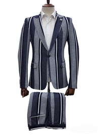 Giovanni Testi Traveler 1 Button Peak Lapel Slim Fit Stretch Suit GTRVL1P-140 NAVY