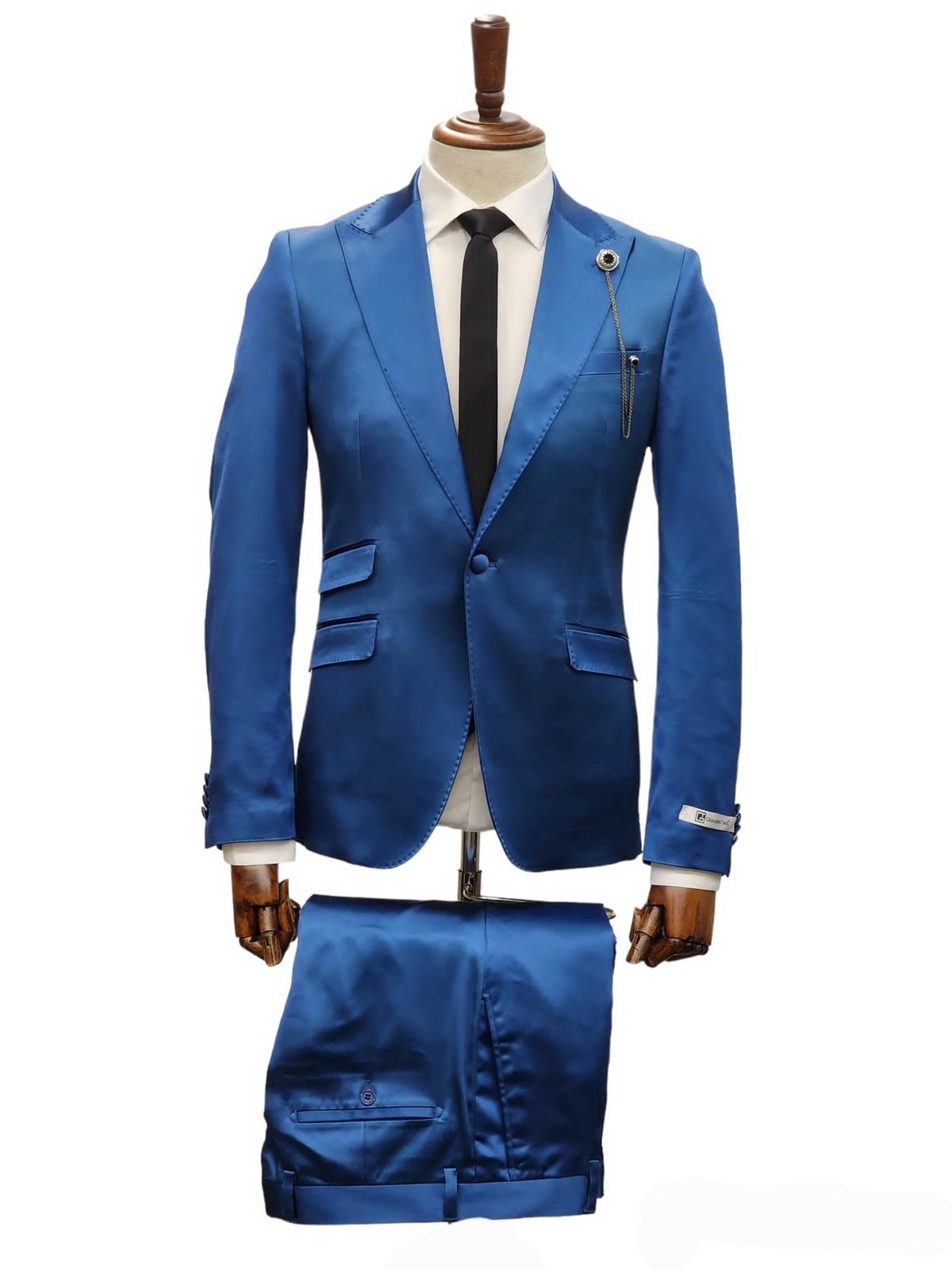 Giovanni Testi Blue Button Stretch Satin Slim Fit Suit – Suitfellas
