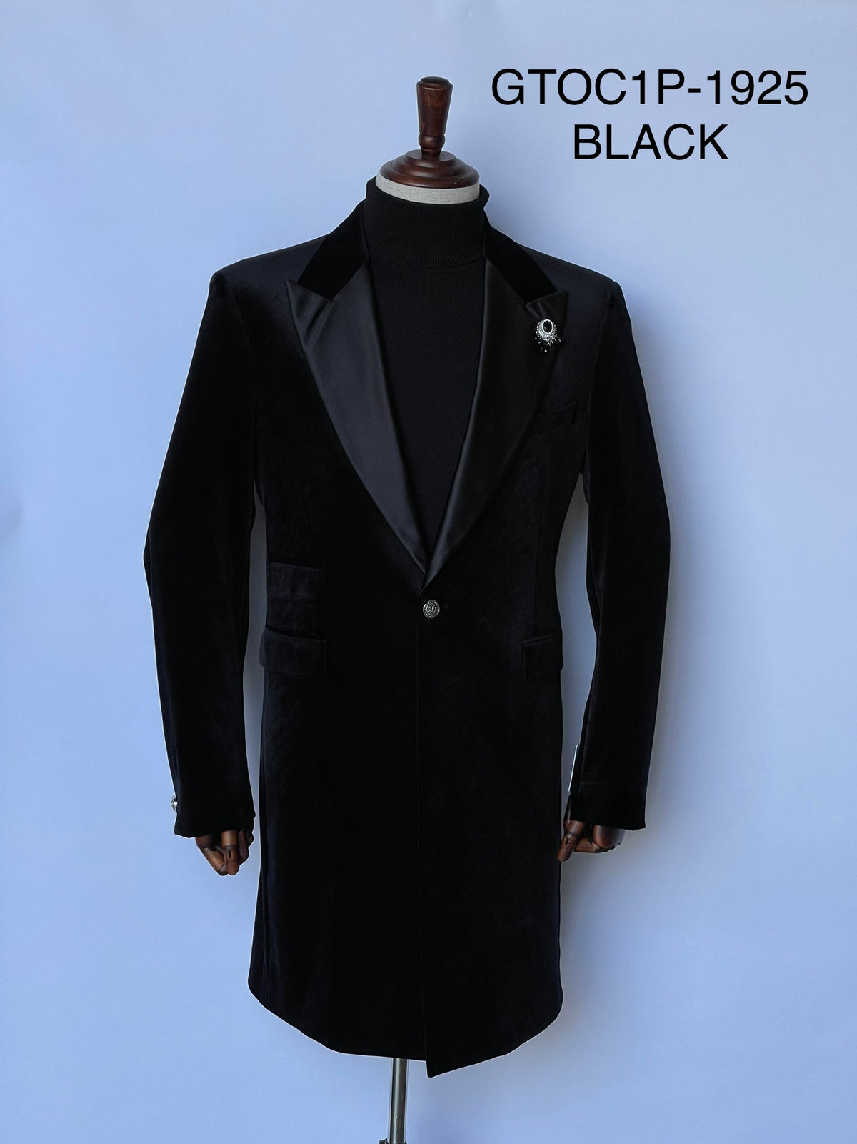 Giovanni Testi 1 Button Velvet Overcoat GTOC1P-1925 BLACK