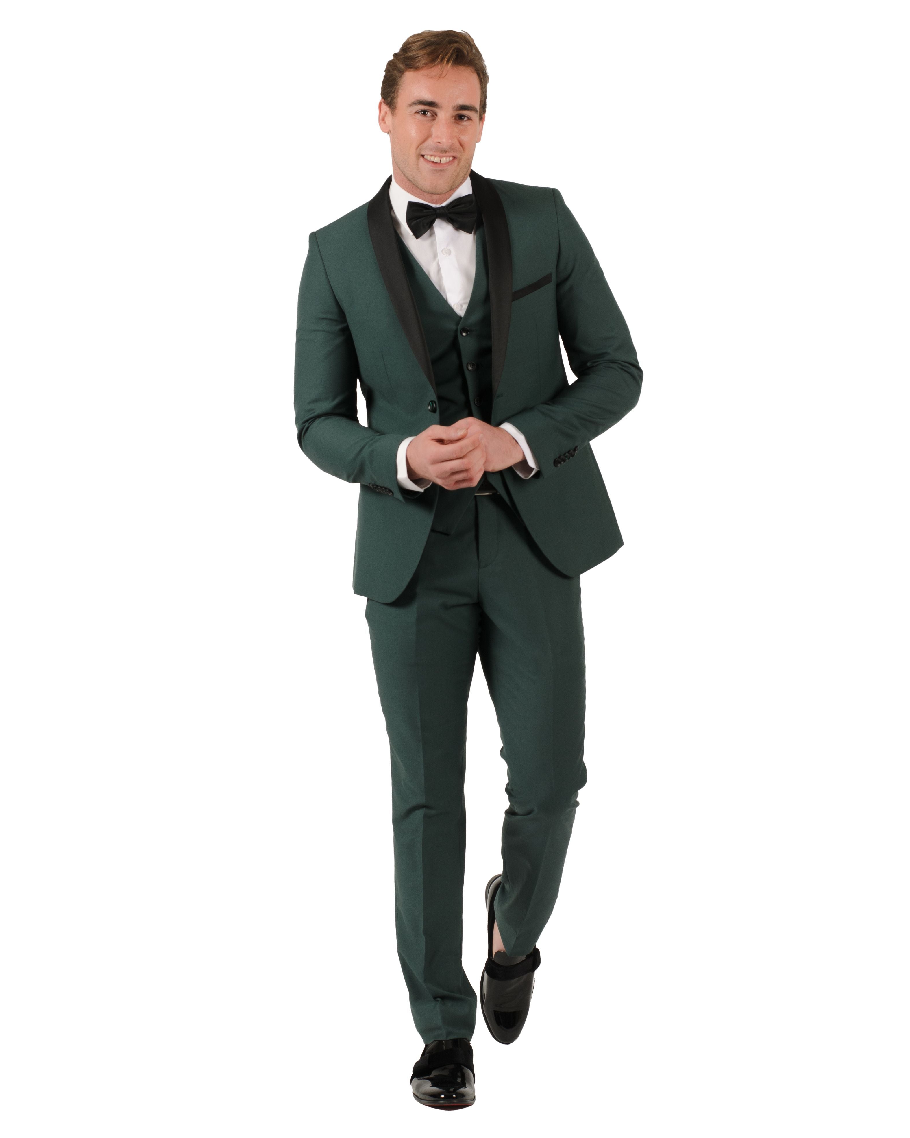 FABIO FABRINNI, Forest Green Slim Fit 3 piece Suit with Piping