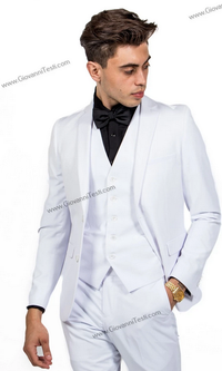2 Button Notch Lapel White Slim Fit Suit FF2+V-4030